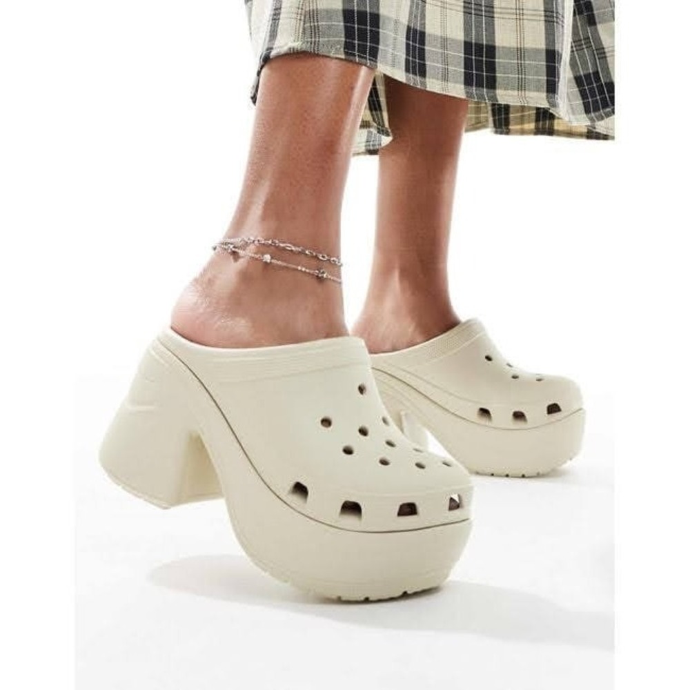 Unisex Size M9/W11 Crocs Siren Clogs High Heeled Platform Bone Cream 208547-2Y2